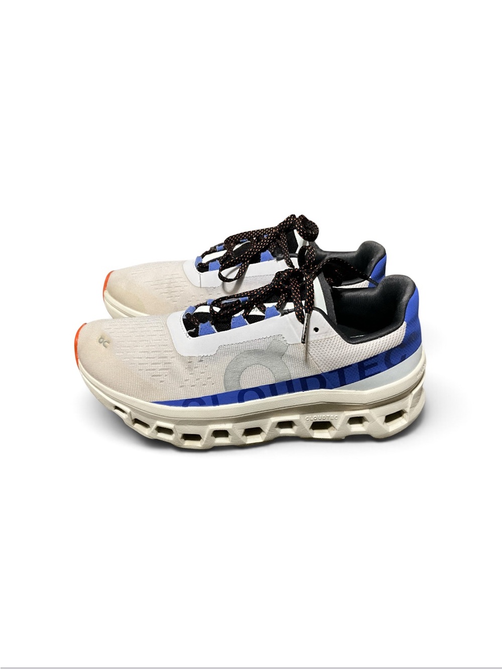 On Running Men's Sneakers in White, Blue and Black with Orange Toe